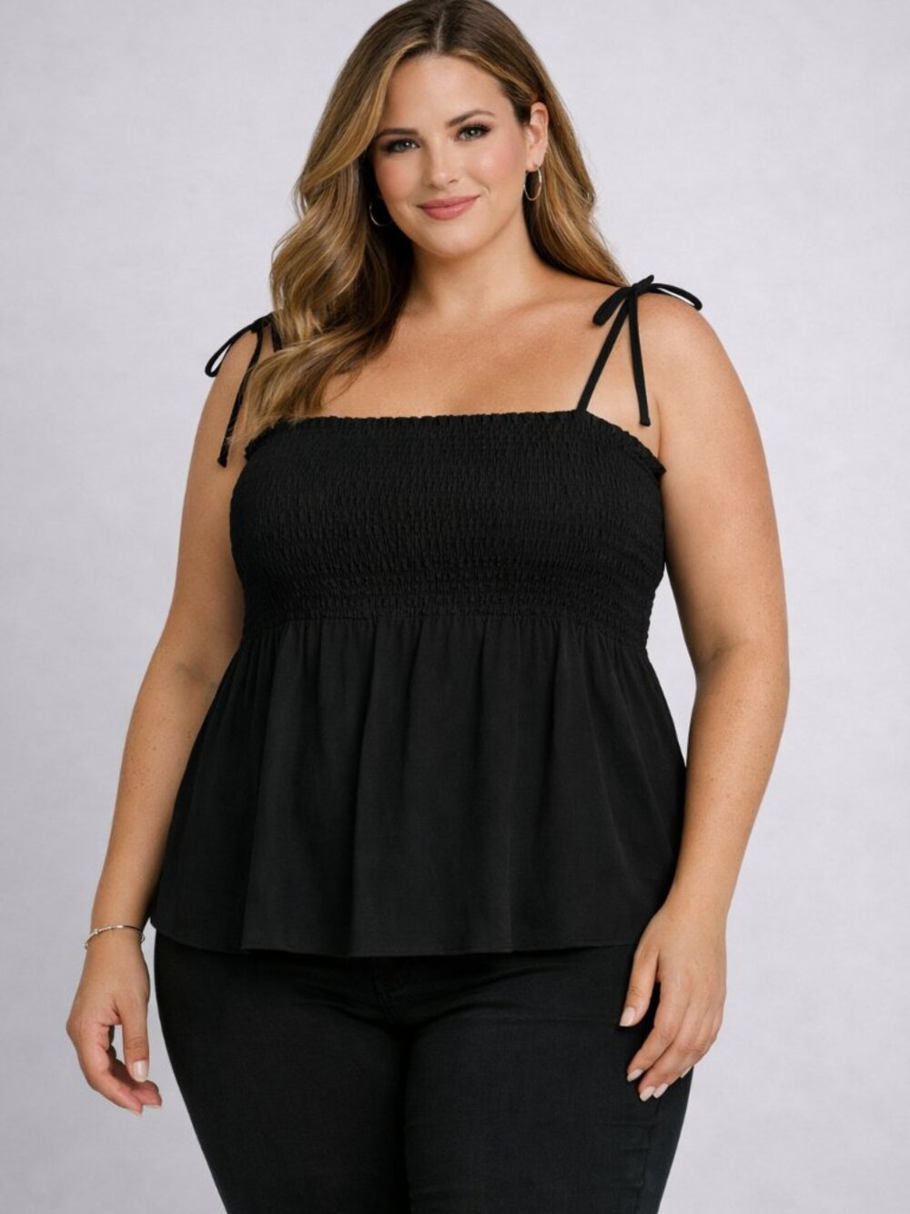 NWT J Crew Smocked Black Top Tank Top XL